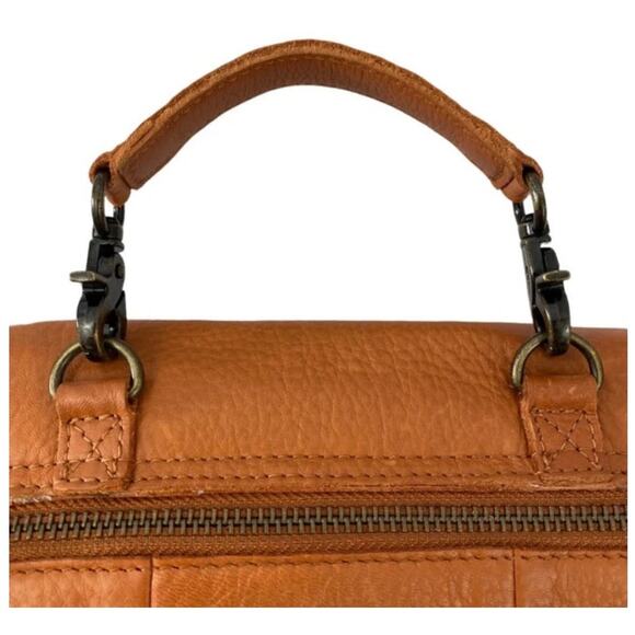 NWT DAY & MOOD Tan Cognac Leather Leaf Inlay Small Round Crossbody Bag Purse - Picture 6 of 10